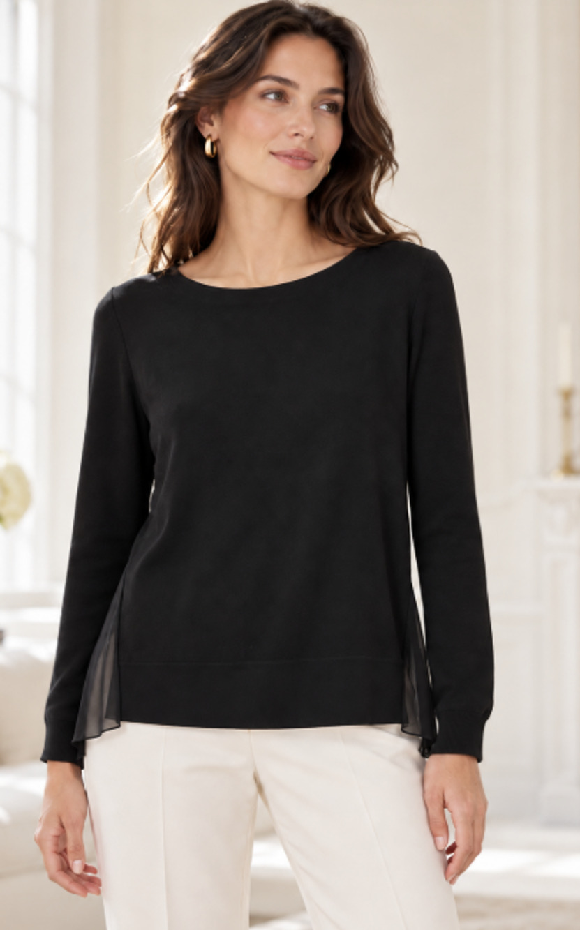 Lafayette 148 Women's medium silk cashmere sweater Black sheer sides luxury